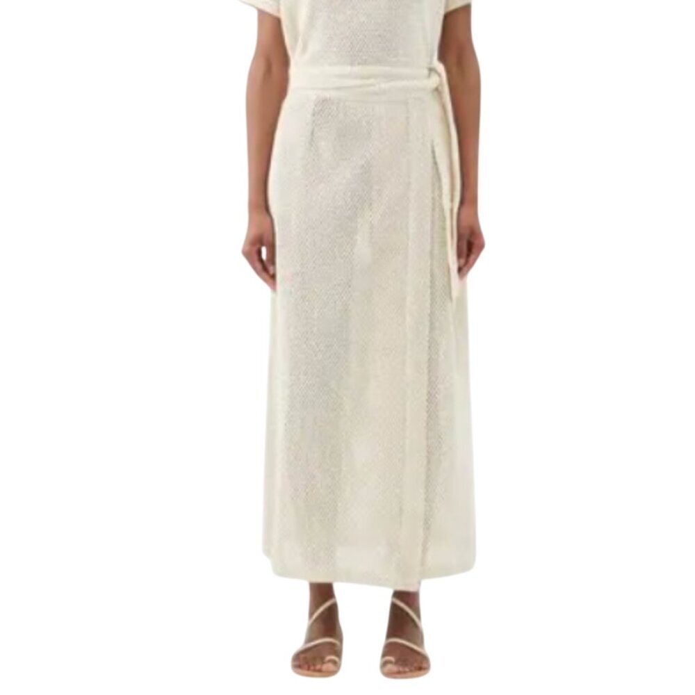 NWT Boteh Citrine Crochet Net Wrap Skirt Womens 4 Large Cream Maxi Cotton NEW